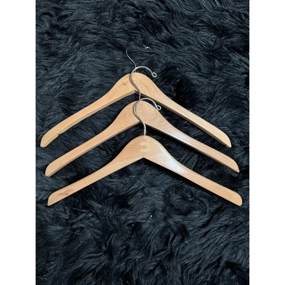 Set of 6 Natural Wood Hangers Mixed Style Wishbone and Contoured with Metal Hook